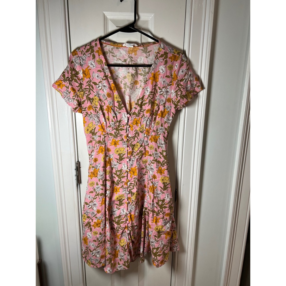 Cynthia Rowley Pink Floral Linen Blend Button Front Mini Dress Size 2